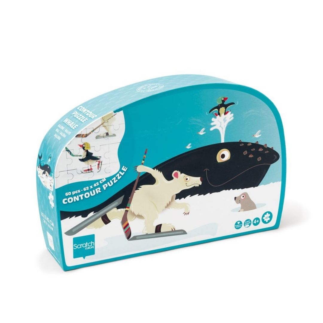 Æske med puslespil med stor hval, 60 brikker til børn fra 4 år, fra Scratch fås hos Nordic Simply
