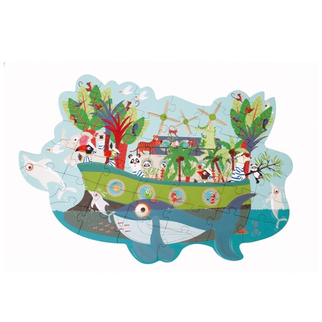Noahs Ark puslespil med 40 brikker til børn fra 3 år og op, set på hvid baggrund, fra Scratch fås hos Nordic Simply