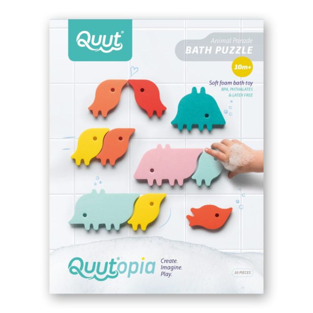 Puslespil til badet med farverige dyr i skum fra Quut fås hos Nordic Simply