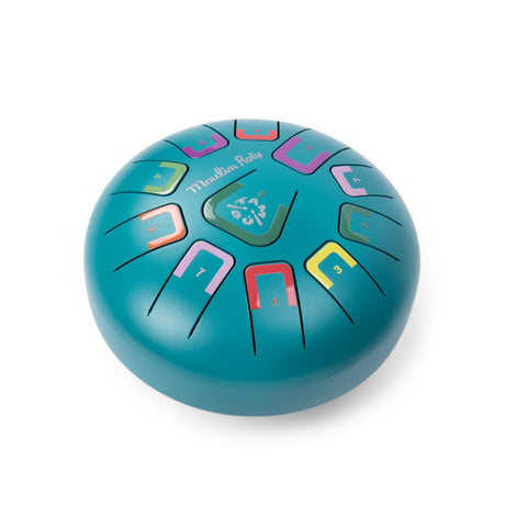 rund sansetromme med blid lyd til børn fra Moulin Roty, måler 20 cm, fås hos Nordic Simply