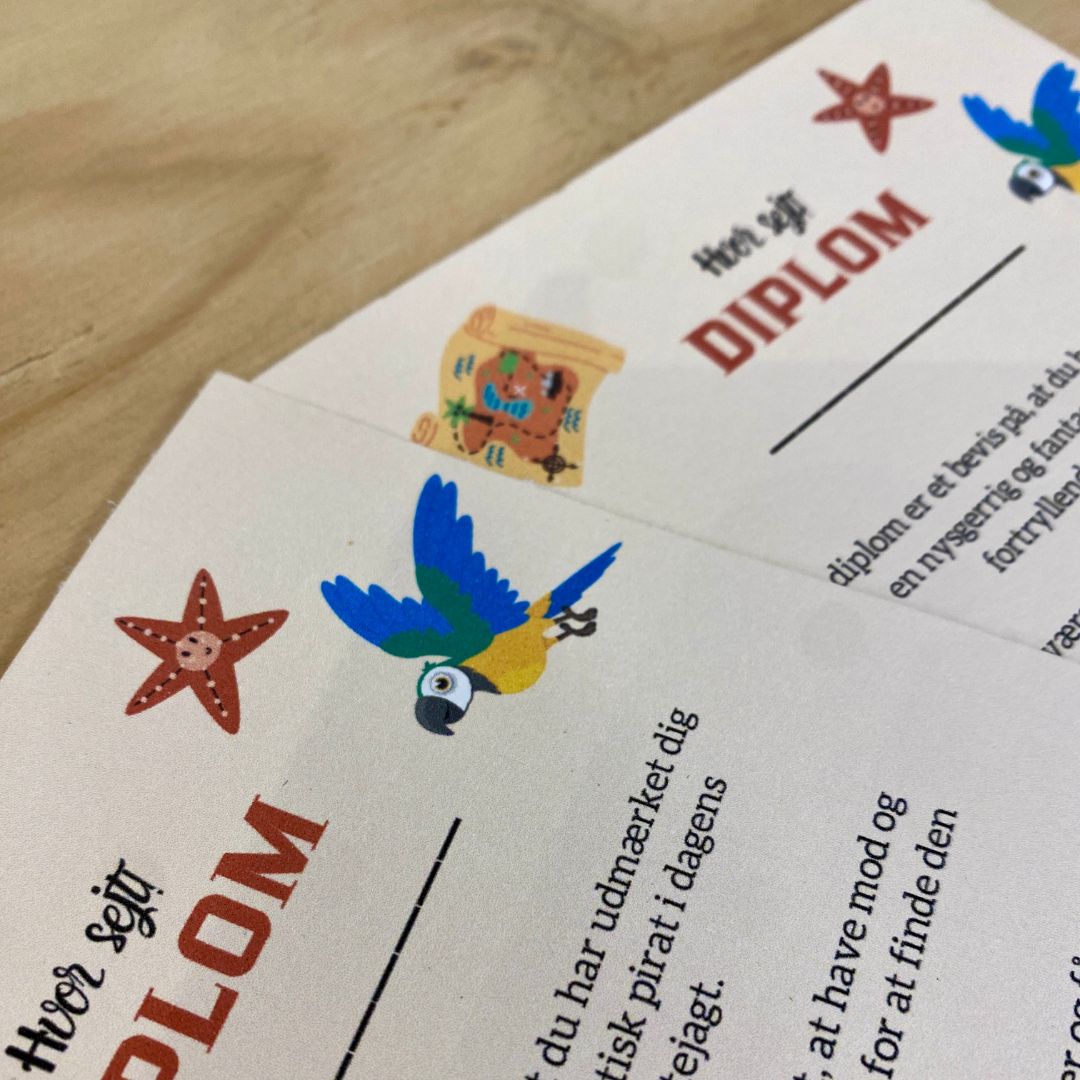 Diplomer der følger med Pirat-skattejagt til børn hos Nordic Simply