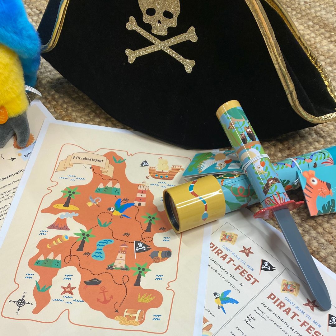 Skattekort fra skattejagt til børnefødselsdag med pirat-tema, print selv udgave, fås hos Nordic Simply