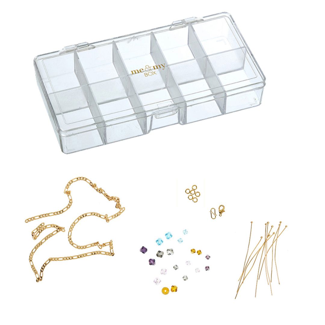 Smykkeæske med DIY smykkesæt til at lave halskæde i guld, kreative ting til store børn fra 8 år og op, fra danske Me & My Box fås hos Nordic Simply