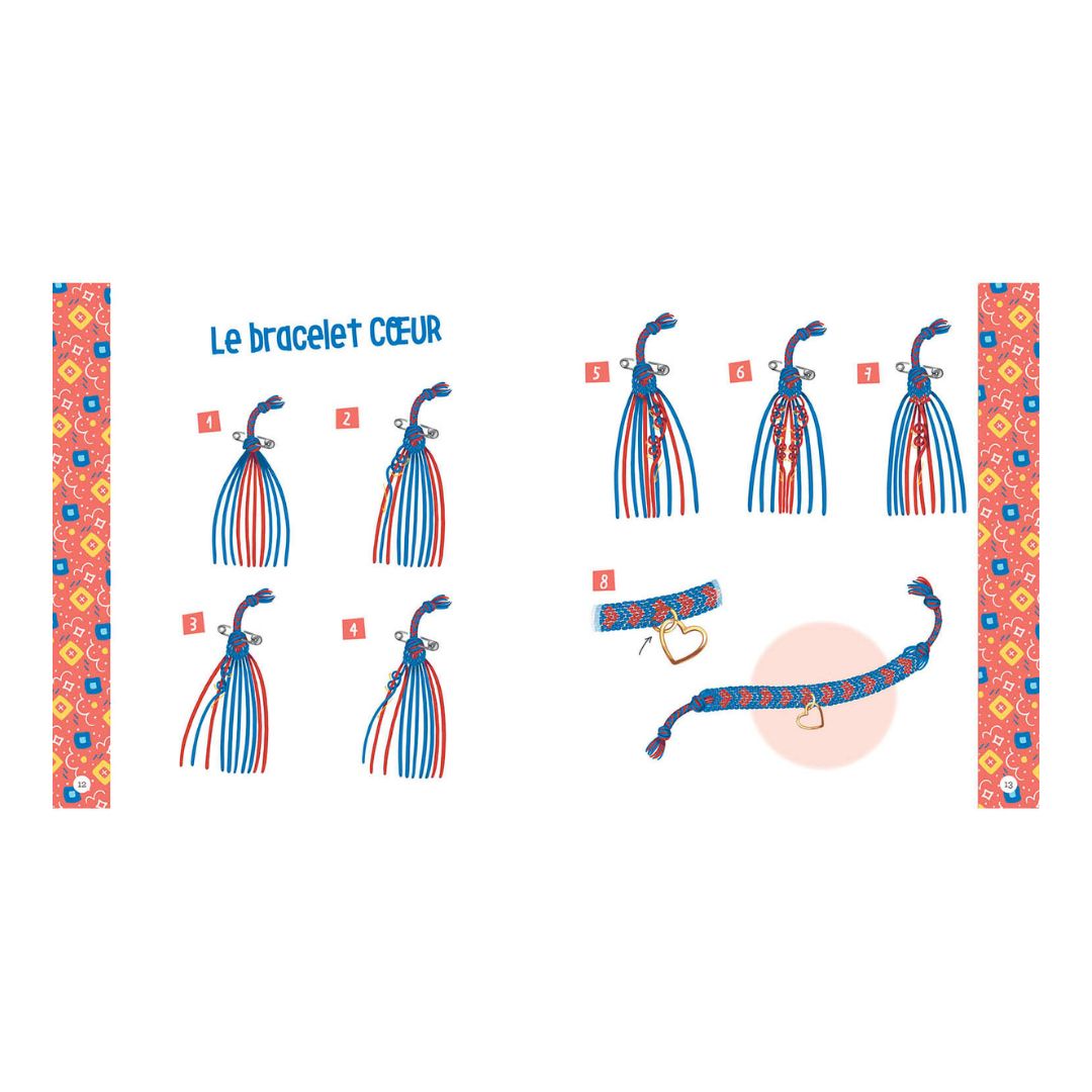 Smykkesæt - Skab 7 brasilianske armbånd illustration med trin-for-trin vejledning til at lave armbånd.