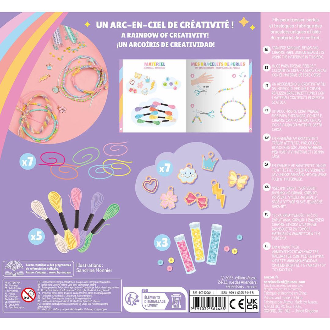 Smykkesæt - Skab 20 regnbue armbånd med farverige tråde, charms og perler til kreativt DIY-design.