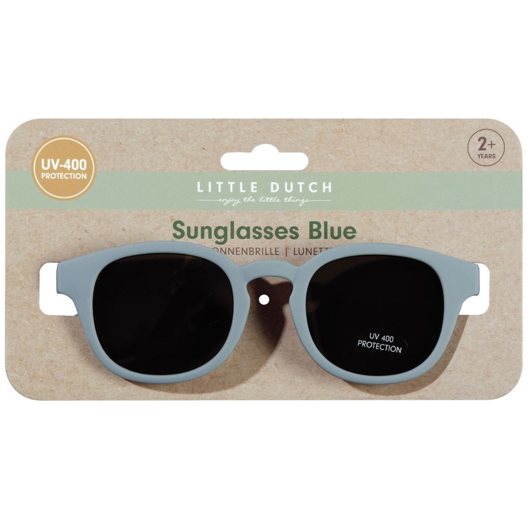 blå solbriller til børn fra Little Dutch med UV-beskyttelse, set i indpakning, fås hos Nordic Simply