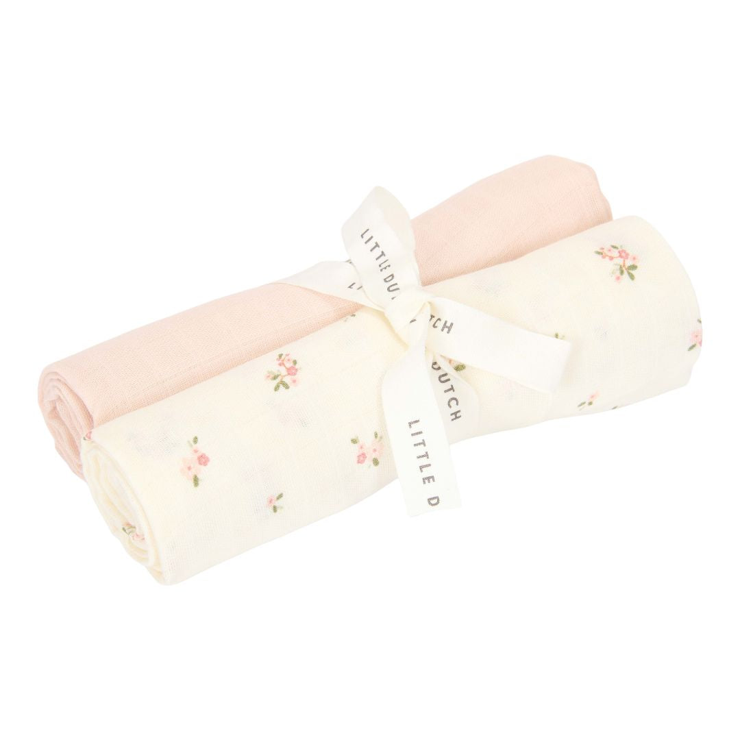 Stofbleer 2 pak | Økologisk muslin, rosa & hvid fra Little Dutch, brug dem som tilbehør eller bløde nusseklude til baby.
