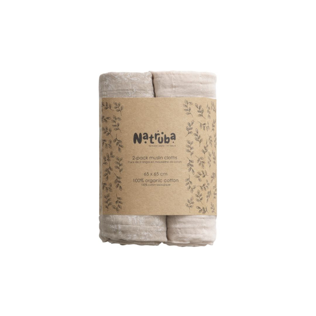 Hvide stofbleer i pakke med 2 stk i 100% økologisk muslin fra Natruba fås hos Nordic Simply