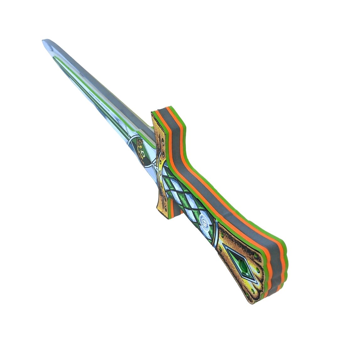 Legesværd konge. Sværd i EVA skum til rolleleg og udklædning, her set i tværsnit med 5 lag skum. Kongesværd til barn fås hos Nordic Simply