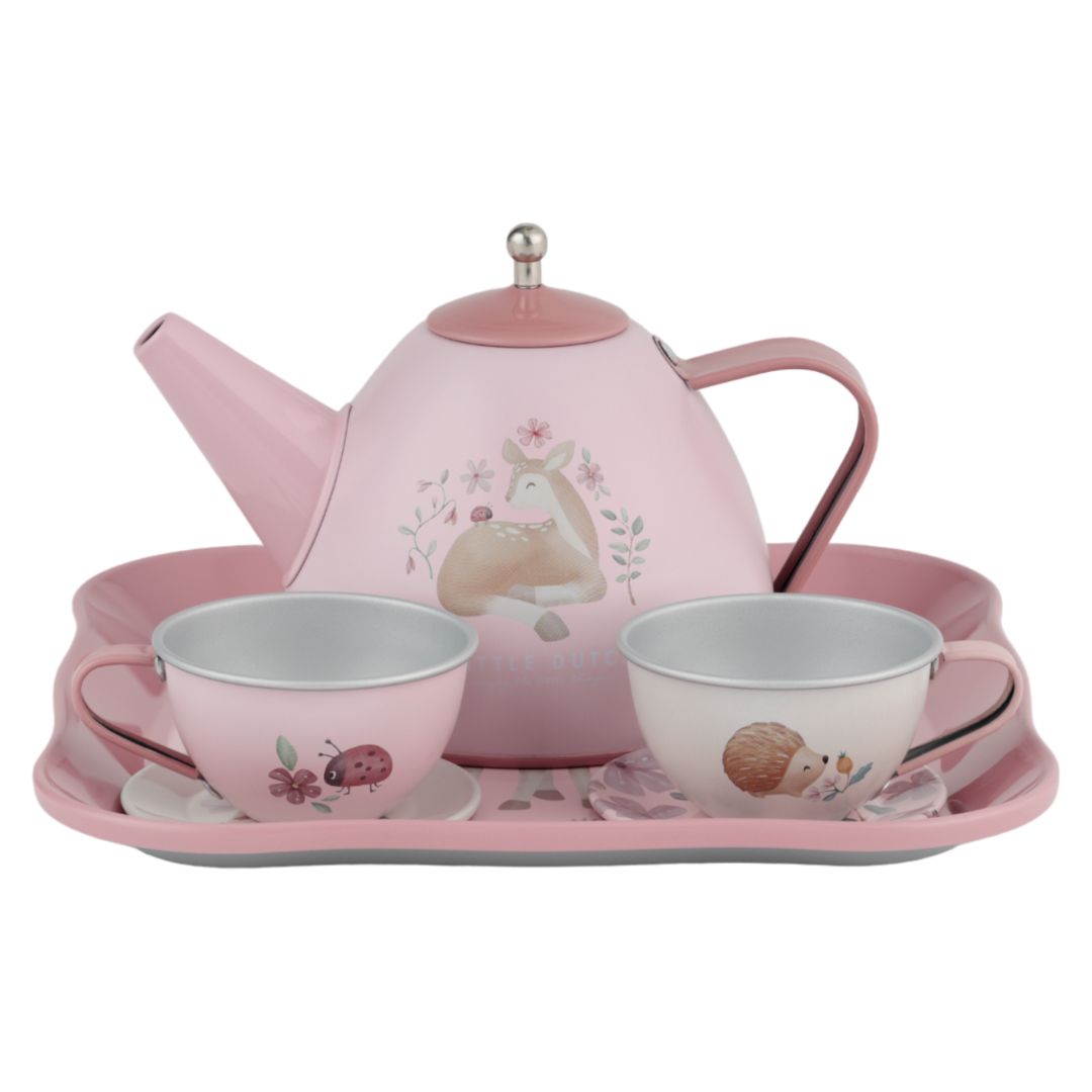 Smukt rosa tesæt i kuffert til børn fra Little Dutch, perfekt til teselskab for dukker og bamser.