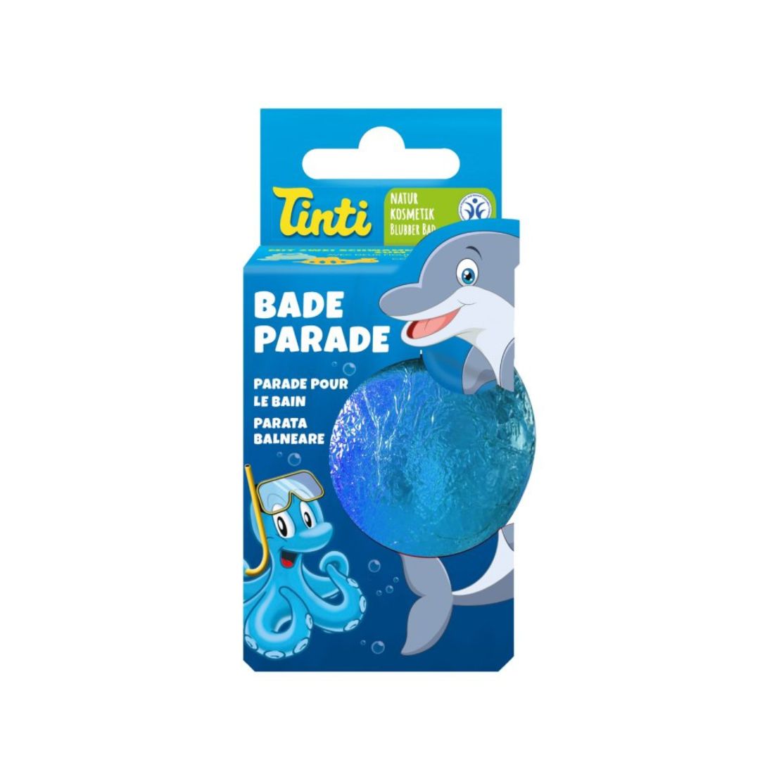 Blå Badeparade tryllekugle til sjovt bad for børn fra 3 år og op, fås hos Nordic Simply