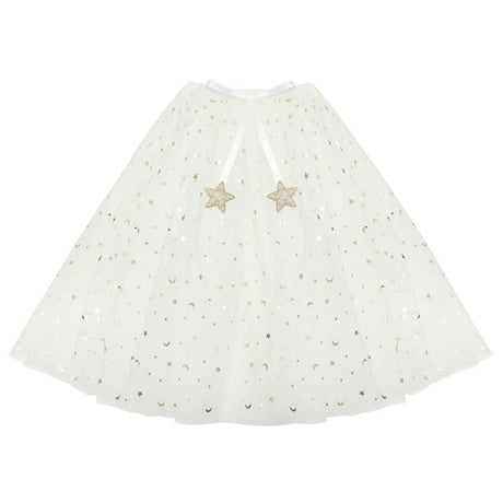 Tylskort i hvid, langt med flere lag og masser af guldstjerner, perfekt til udklædning som fe, lucia og prinsesse, fra Mimi & Lula fås hos Nordic Simply