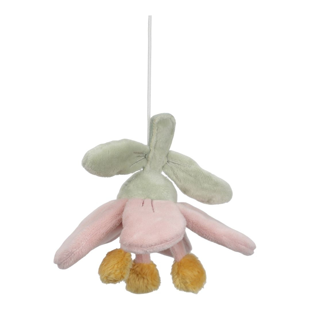 Fin blomst i bløde farver, hænger på mobile i træ med musik, Fairy Garden fra Little Dutch til babys værelse