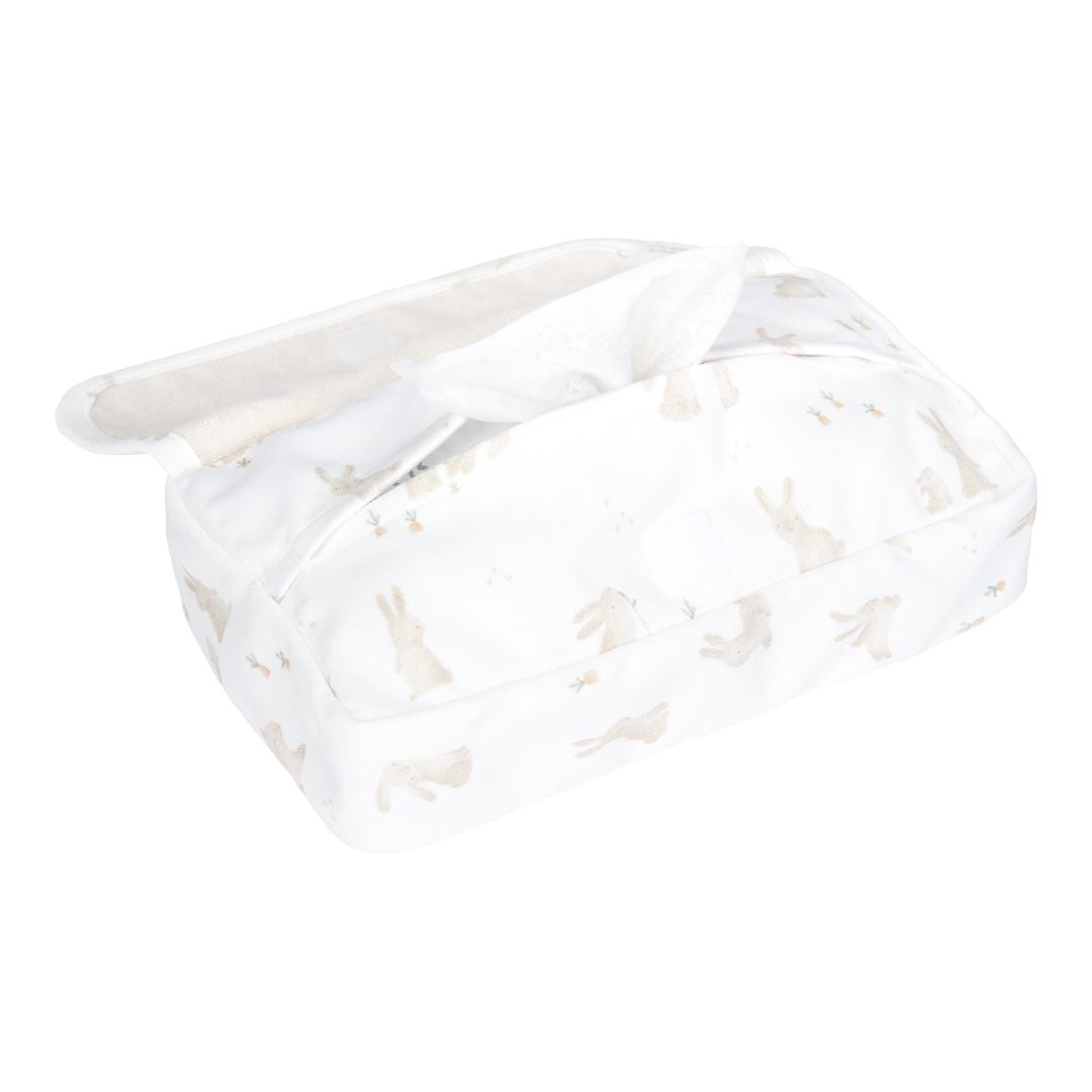 Hvidt etui til vådservietter, med illustrationer af små kaniner fra Little Dutch