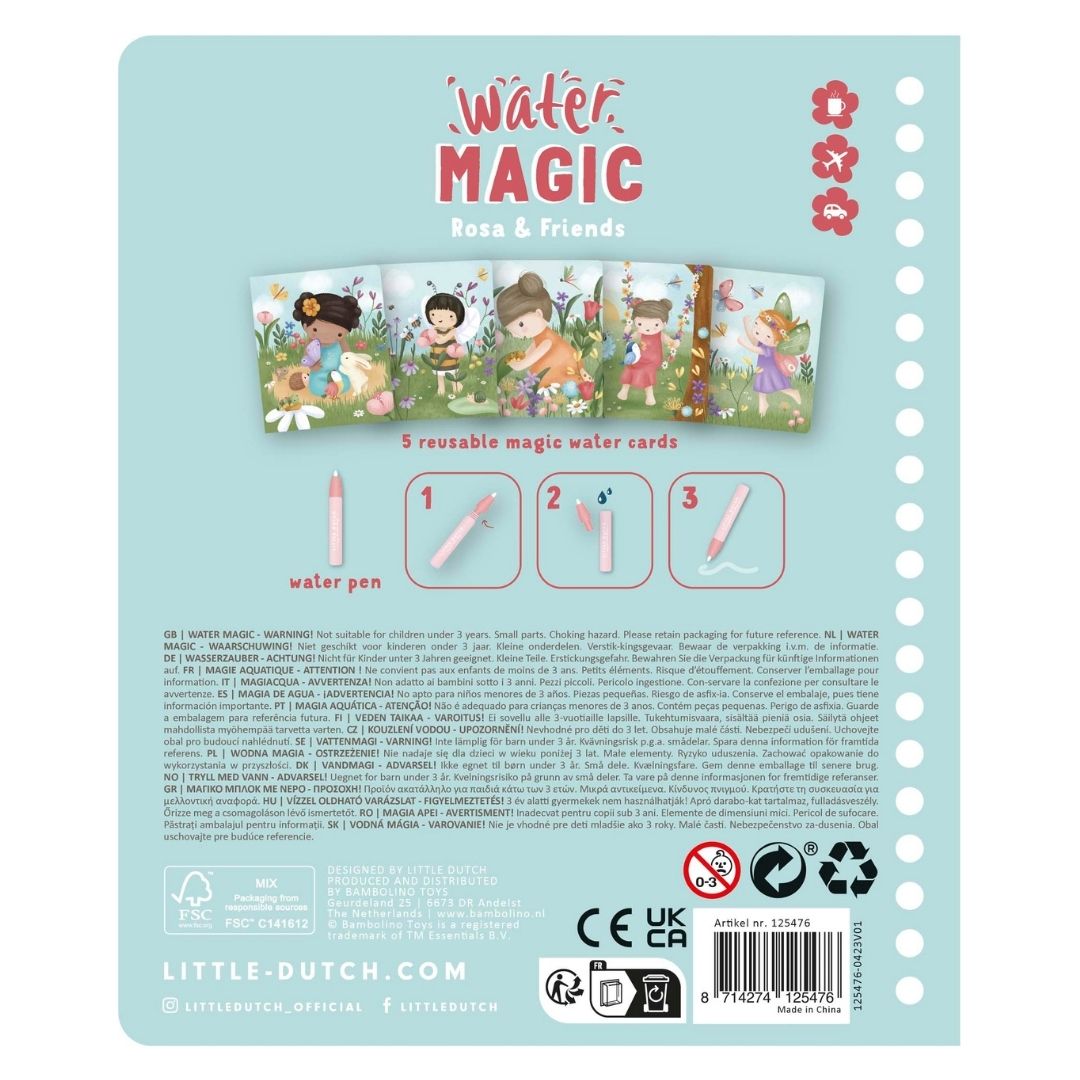 Vandmalebog til børn med pigen Rosa og venner fra Little Dutch, her vist bagfra, fås hos Nordic Simply