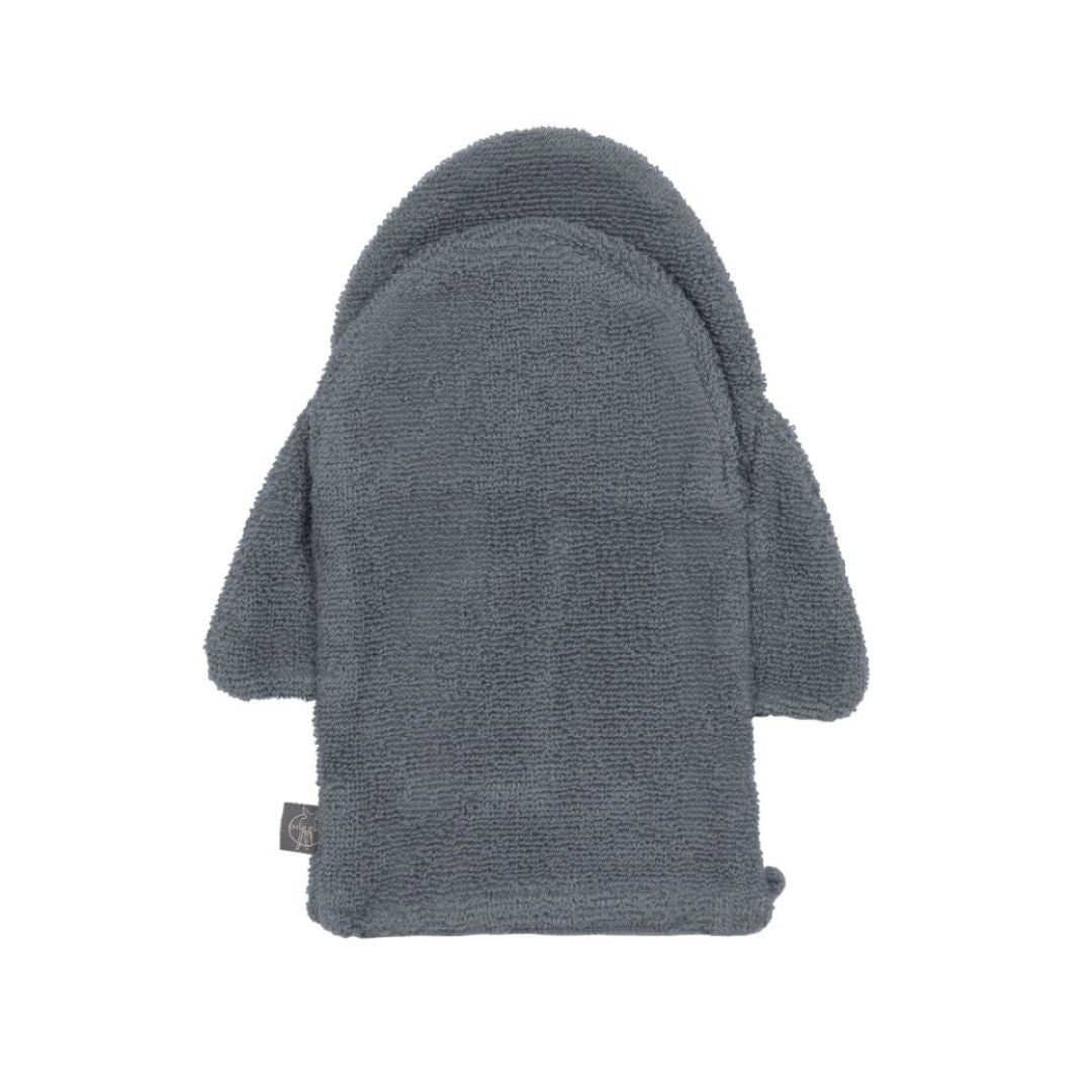 Haj vaskehandske i grå til børn, set bagfra, 100% bomuld GOTS certificeret, fra Lässig fås hos Nordic Simply