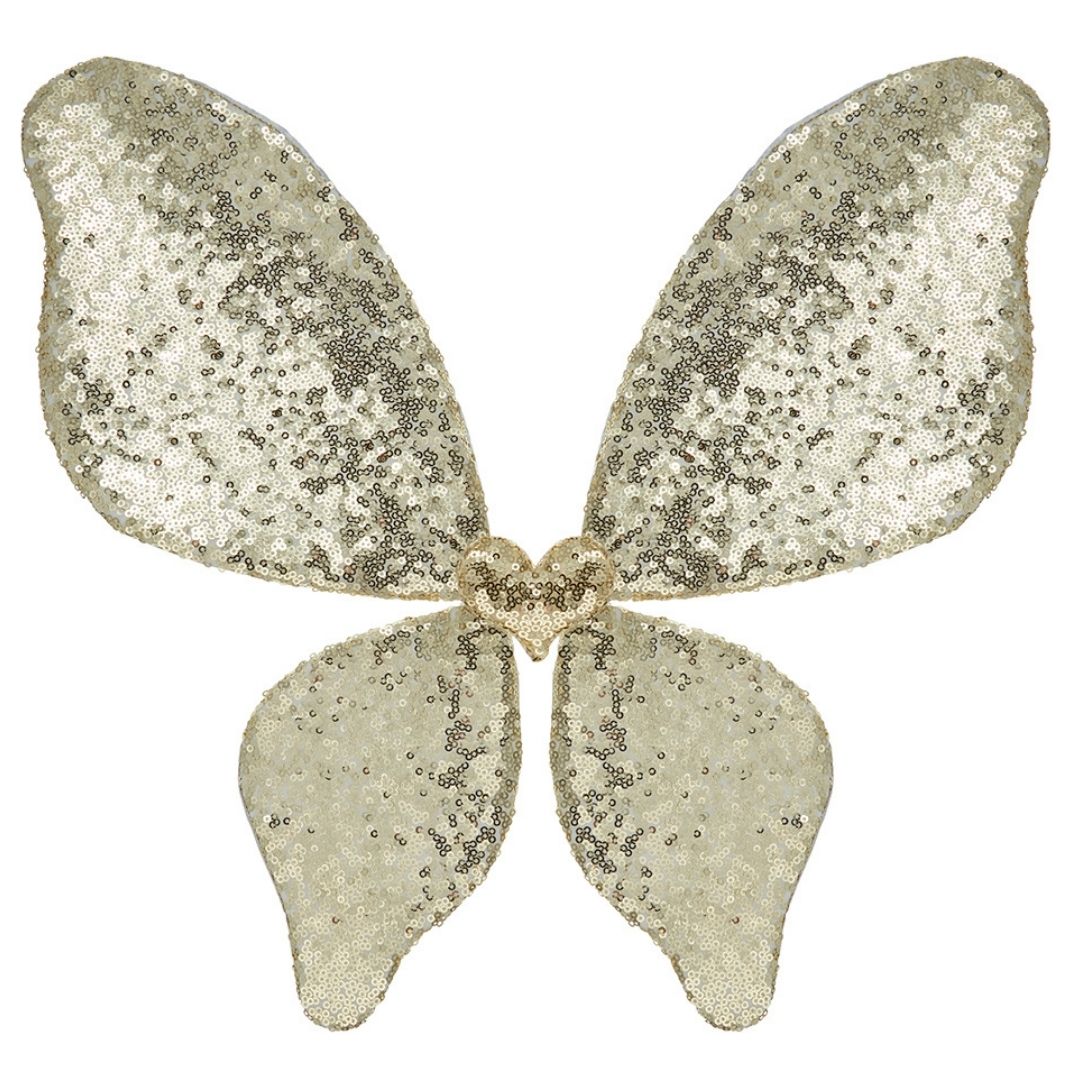 Sommerfuglevinger i guld og glitter, perfekt udklædning som sommerfugl til børn fra 3 år og op fra Mimi & Lula fås hos Nordic Simply