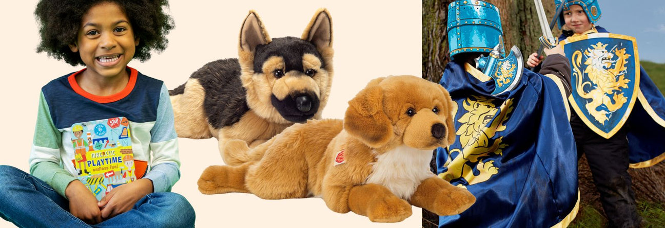 dreng 6 år med magnetspil, store bamsehunde, 6-åige drenge leger med kapper og sværd, inspiration til  julegaver 6 årig dreng hos Nordic Simply