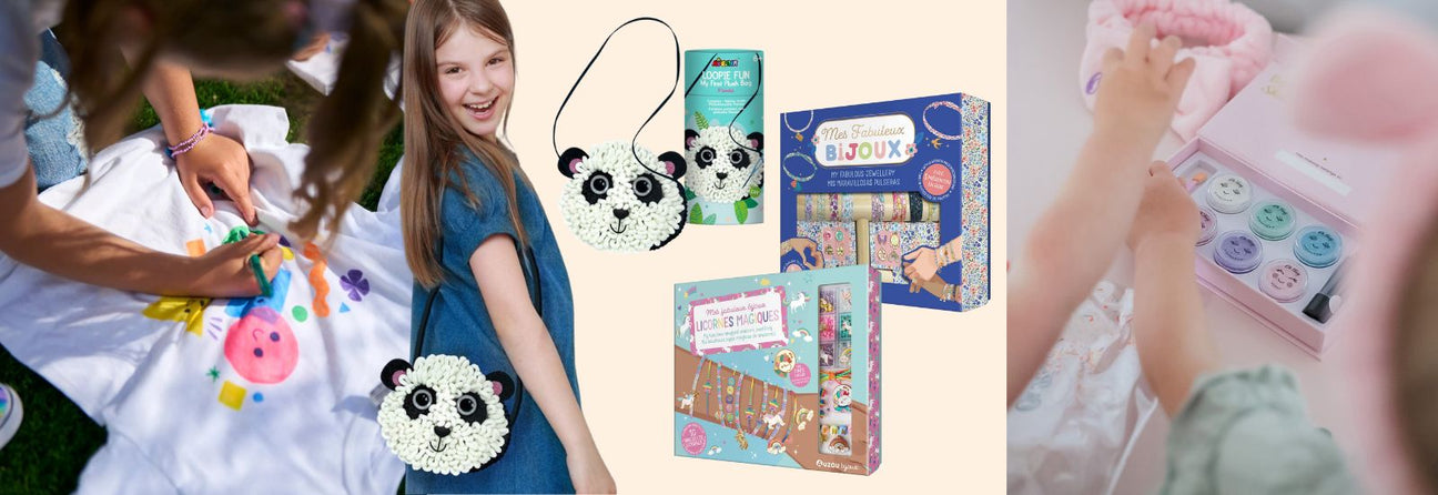 pige 9 år tegner på t-shirt med tusch, pige med diy panda-taske-piger leger med børne-make-up, inspiration til julegave 9-årig pige hos Nordic Simply