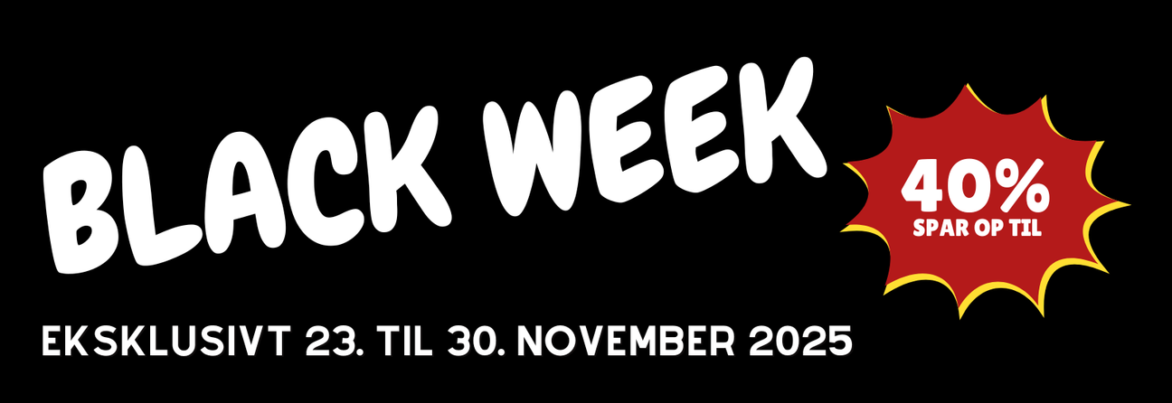 black week banner sort med hvid tekst- Nordic Simply holder black week fra 23. til 30. november 2025 med særlig black week kollektion, rabatter op til 40 procent 