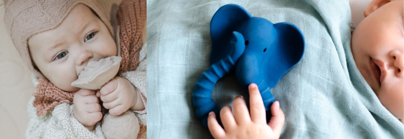 baby med bidering rangle fra Natruba og baby med elefant bidering fra Natruba hos nordicsimply