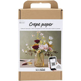 æske med crepe blomster i vase, DIY sæt til voksen med crepepapir, du selv laver blomster af, set på hvis baggrund