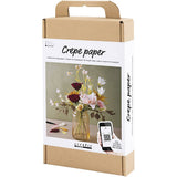 æske med crepe blomster i vase, DIY sæt til voksen med crepepapir, du selv laver blomster af.