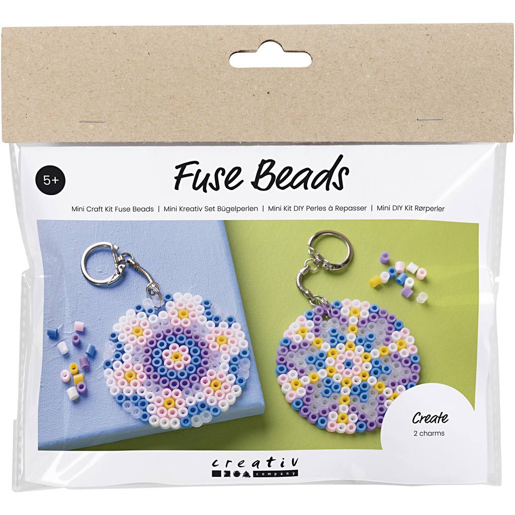 mini diy sæt med rørperler, skab dine egne nøgleringe, krea fra 5 år og op.