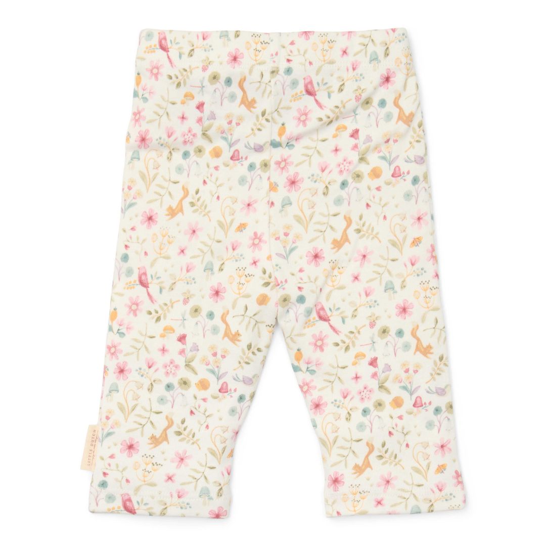 Hvide leggings til baby med rosa motiver. Blød bomuld, Fairy Garden fra Little Dutch.