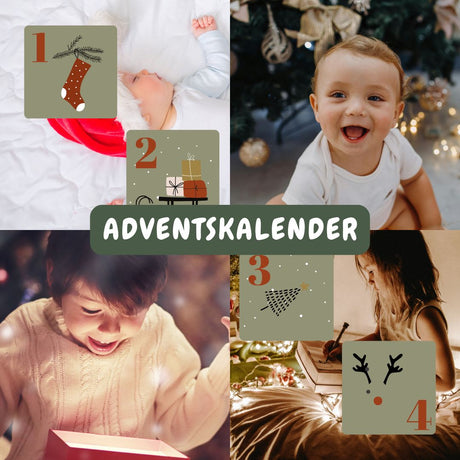Baby og børn ved juletid, som illustration til adventskalender til baby og barn op til 9 år fra Nordic Simply