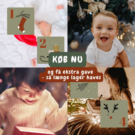 Baby og børn ved juletid, som illustration til adventskalender til baby og barn op til 9 år fra Nordic Simply