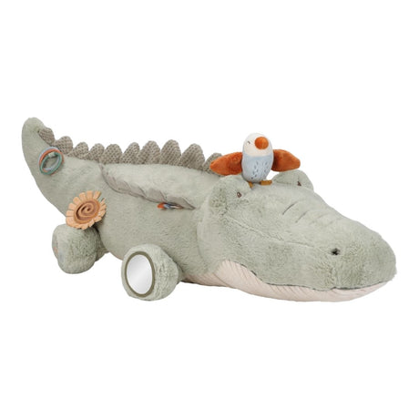stor lysegrøn krokodille bamse med aktiviteter til baby, en aktivitetsbamse med masser at udforske fra nyfødt og op, Little Dutch Safari kollektion.