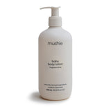 Mushie bodylotion til baby, 400 mL parfumefri, Svanemærket, produceret i Danmark.