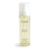 Mushie babyolie 145 mL parfumefri, Svanemærket, produceret i Danmark.