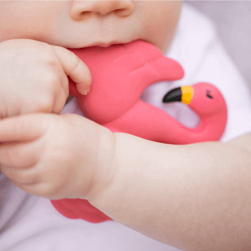 pink flamingo bidering til baby i naturgummi fra natruba hos nordicsimply