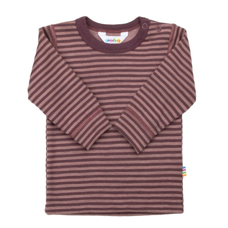 bluse med bordeaux og rosa striber, i merinould fra Joha, dejlig blød bluse til småbørn.
