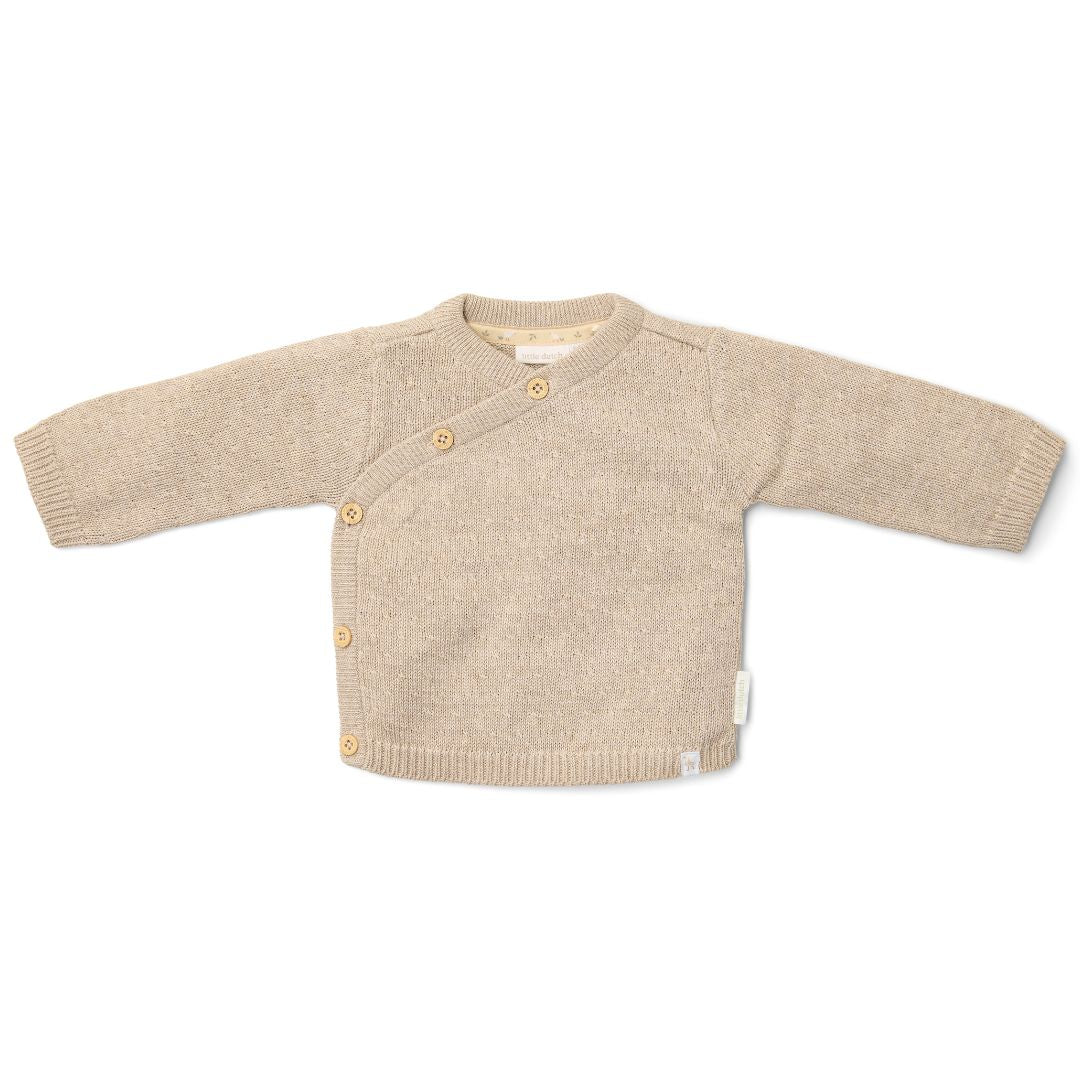 Beige cardigan i blød strik til baby, med knapper foran, fra Little Dutch