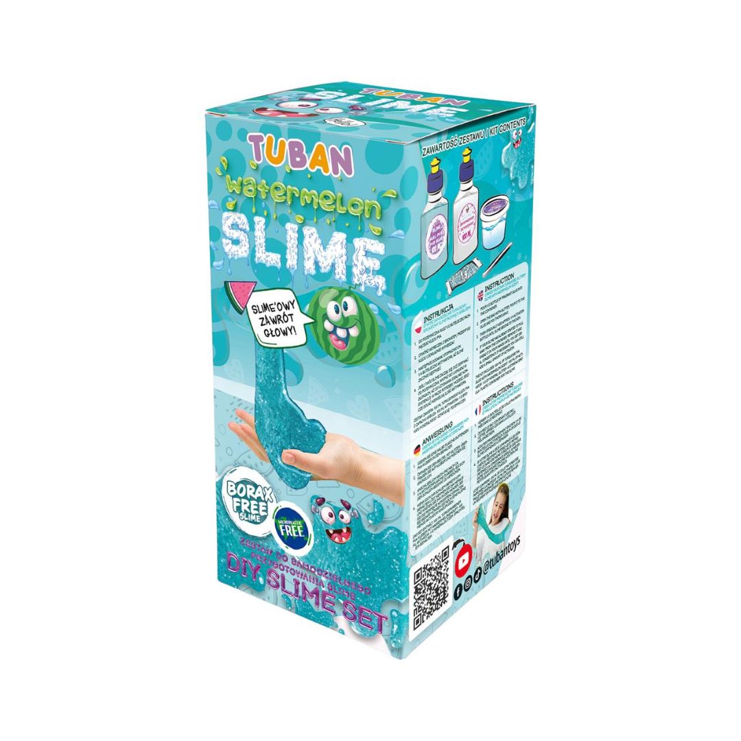 Turkis æske med slim til børn, som de selv laver, DIY slim med vandmelon
