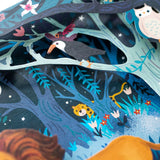 Dyrenes karneval, smuk og unik bog for børn 5- år med vilde dyr, musikstykker, illustrationer og papirklip. 
