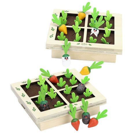 Gartnerens grøntsager solitaire spil, sænk slagskibe med gulerødder fra gartnerens køkkenhave. Familiespil i træ og filt fra 5 år og op, fås hos Nordic Simply