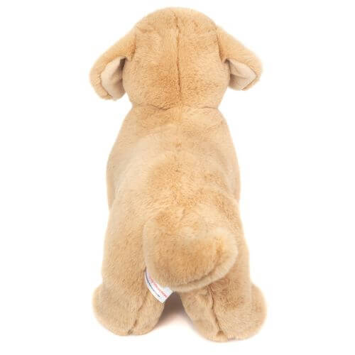 Stående Golden Retriever bamsehund fra Teddy Hermann set bagfra, lys brun plyslegetøj til børn hos Nordic Simply.