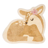 Gulvtæppe Rådyr beige, økologisk bomuld, blødt tæppe med rådyrmotiv til baby- og børneværelse.