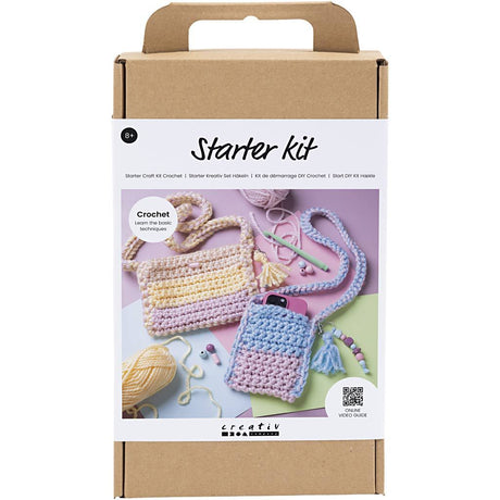Hækle-sæt diy, start sæt til broderi set i brun æske. Kreativ fordybelse fra 8 år.