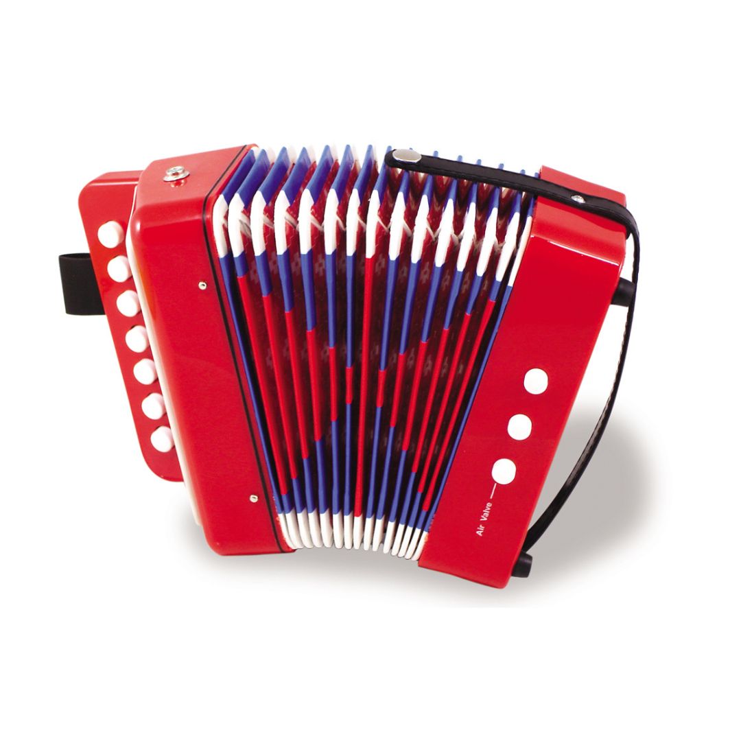 Rød harmonika til børn - flot og udfordrende musiklegetøj i høj kvalitet fra Vilac, set hos danske Nordic Simply