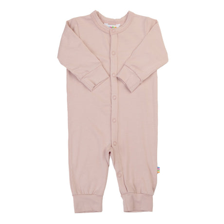 rosa heldragt med lange ærmer til baby og barn. Joha jumpsuit i bambus med knapper foran og lange ærmer og ben.