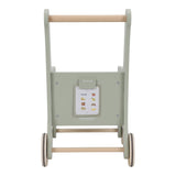 Indkøbsvogn i træ fra Little Dutch, perfekt til rolleleg og butiksleg, med praktisk opbevaring og søde illustrationer.