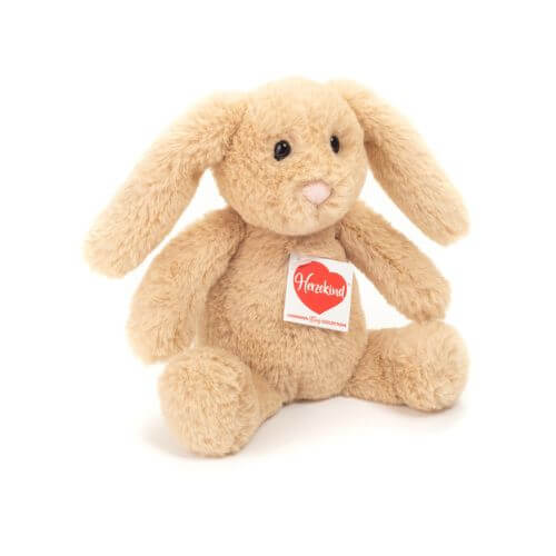 lille blød kanin bamse, måler 23 cm, perfekt som mini barselsgave, kaninungen er fra Teddy Hermann og fås hos Nordic Simply