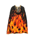 Sort kappe med orange flammer og hætte. Flammekappe til dramatisk rolleleg og udklædning fra LionTouch, fås hos Nordic Simply