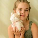 Kat, Marley med taske og tilbehør - blød kat i hænderne på en glad pige.