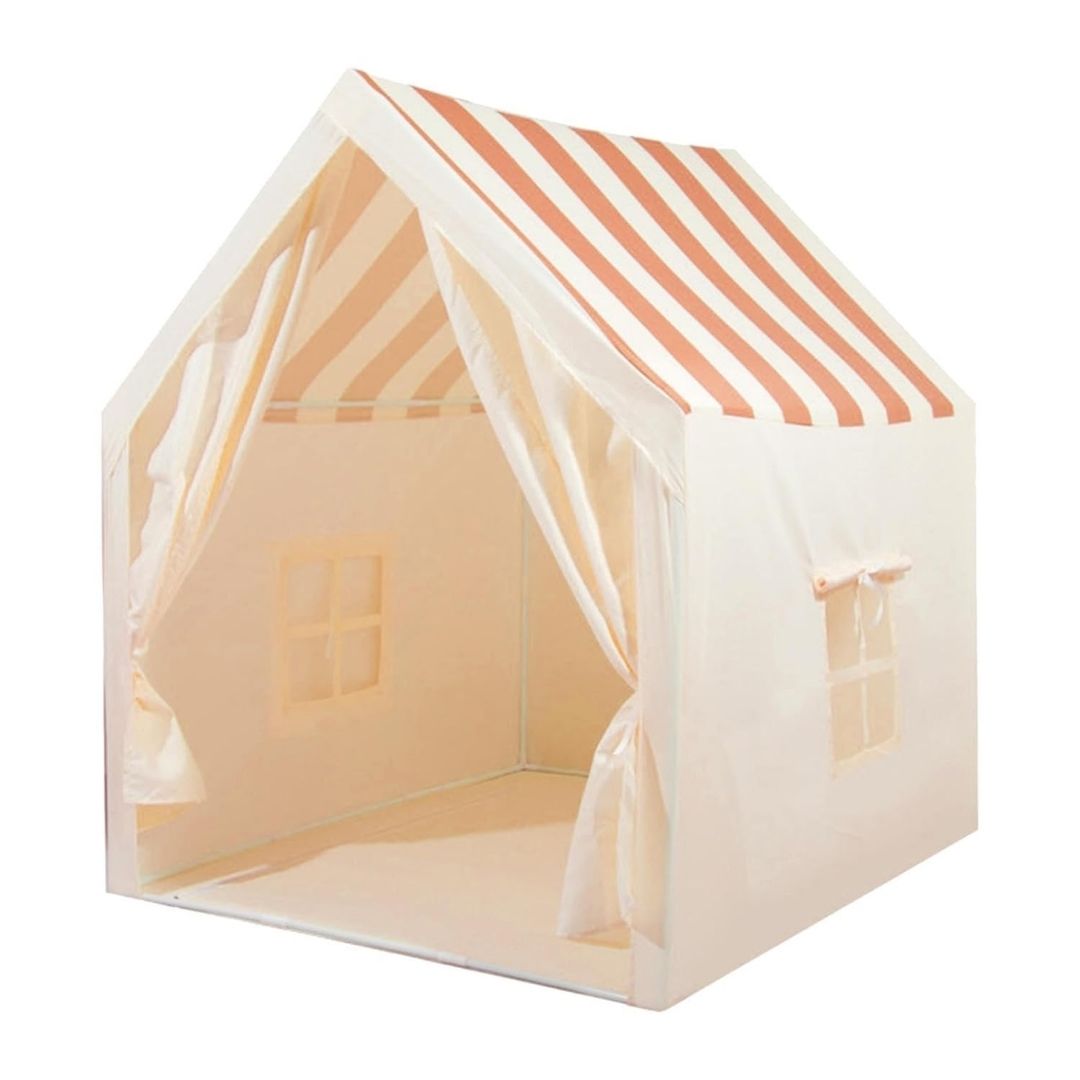 Legetelt stort, beige med stribet tag - skønt lege-telt til børn, leg med fantasi.